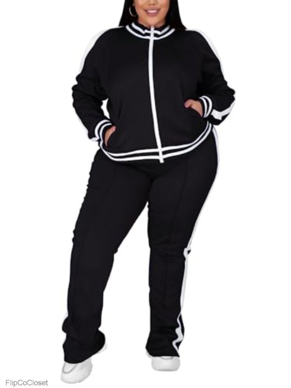 Plus Size 2 Piece Sweatsuit Long Sleeve Jacket Jogger Set Womens Track Outfit